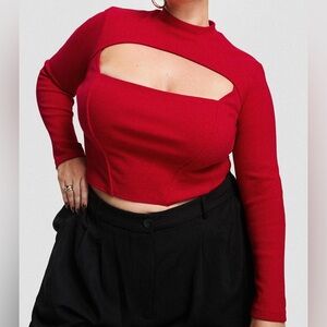 Princess Polly Red Cathey Long Sleeve Corset Curve Top Size 16. NWT.